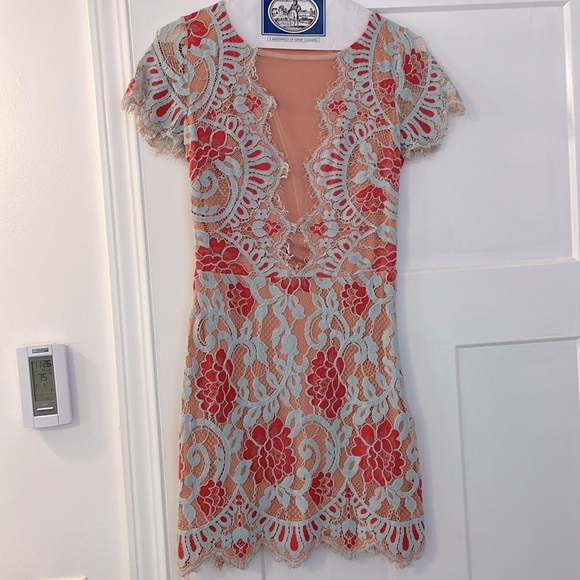 Vici Collection floral light blue lace mini dress - Picture 3 of 8